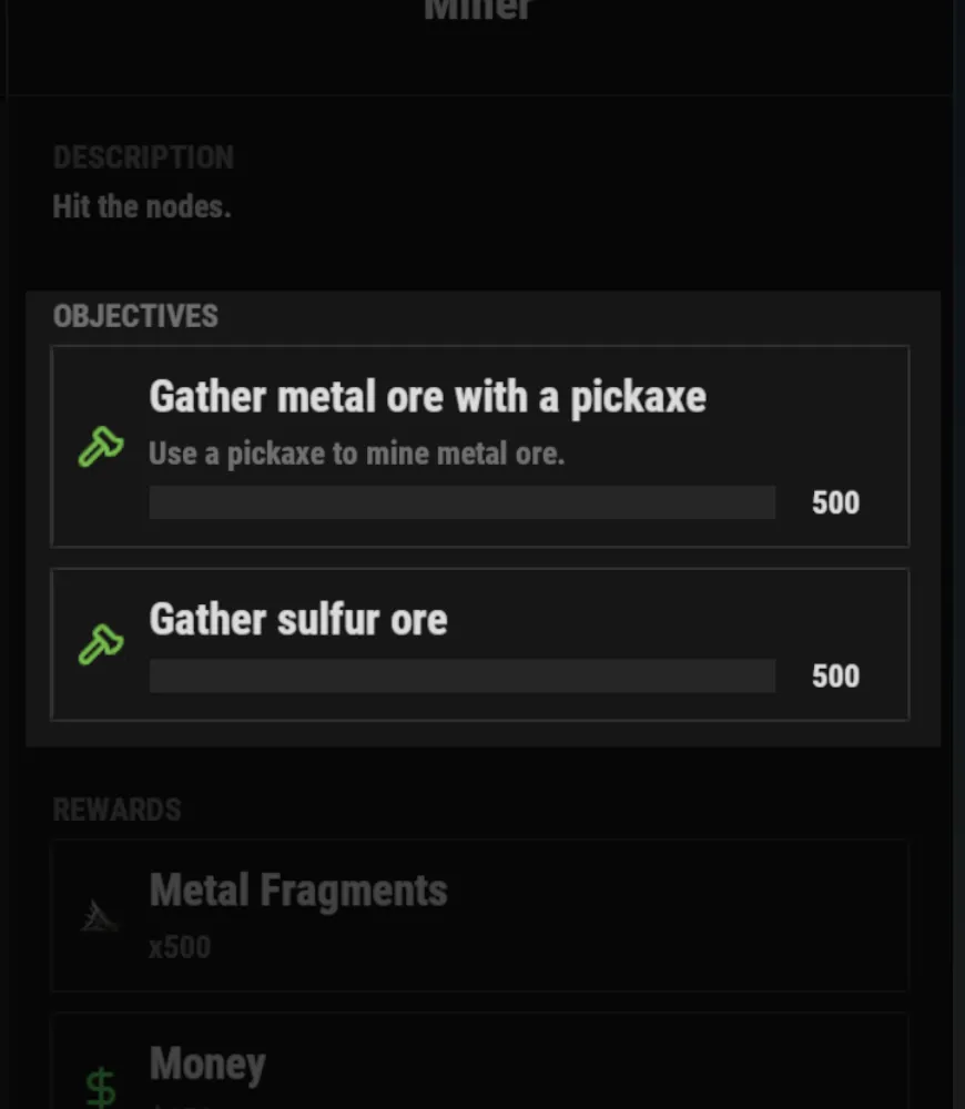 A contract in independent mode, with every objective available at once.