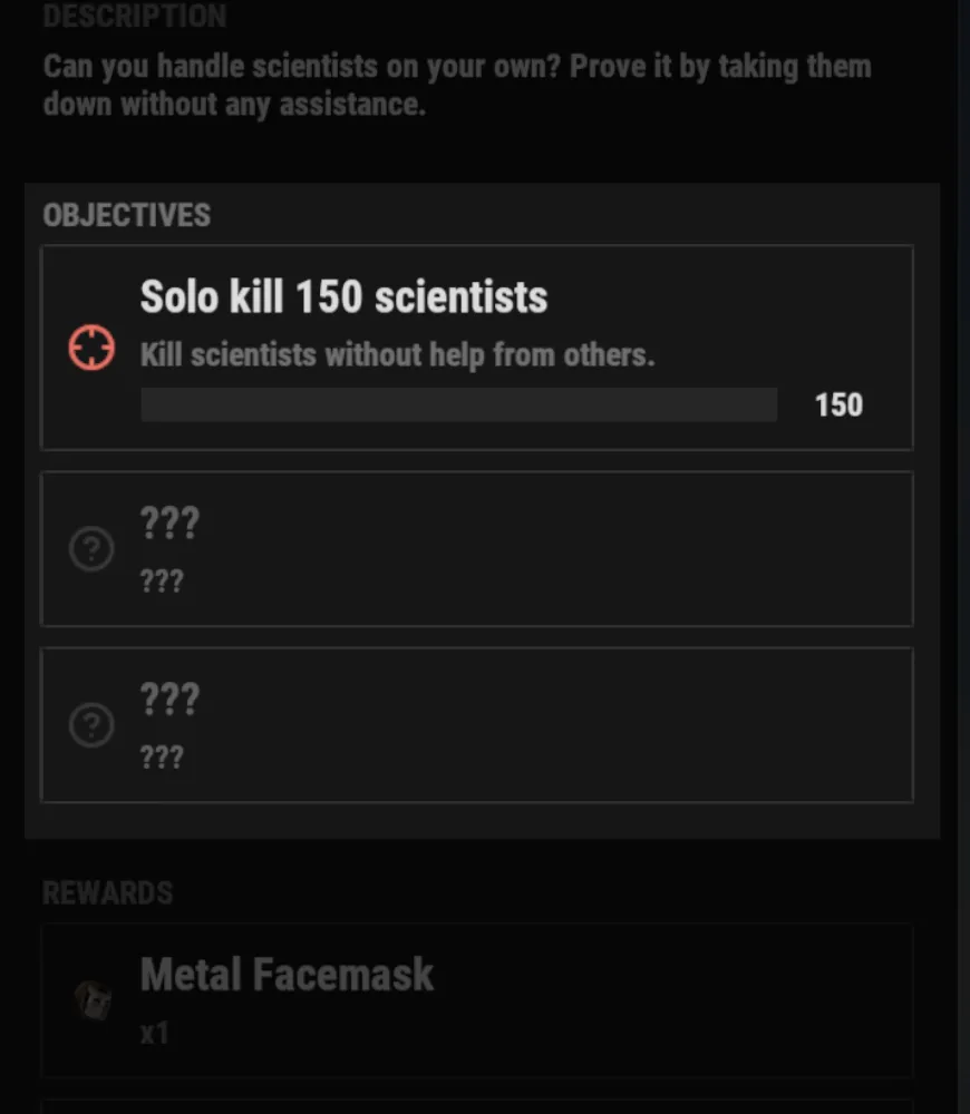 A contract in progressive mode, with later objectives hidden until reached.